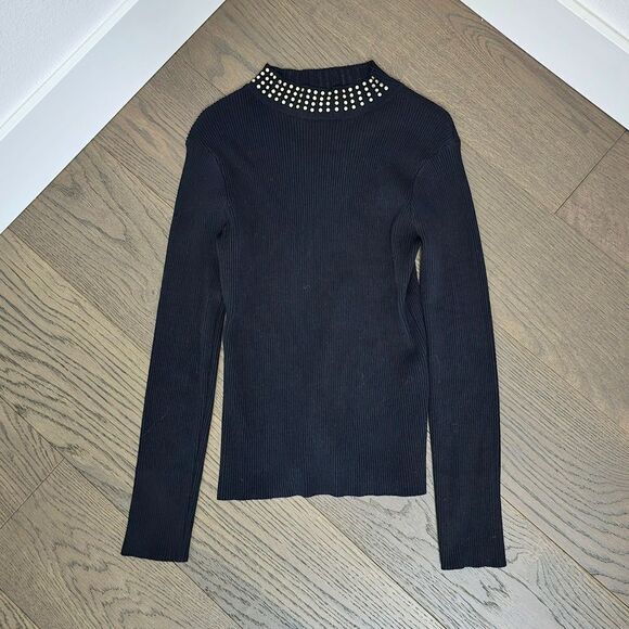 ASOS Sweaters - Lipsy London for ASOS Ribbed Knit Crystal Collar Turtleneck in Black & Gold